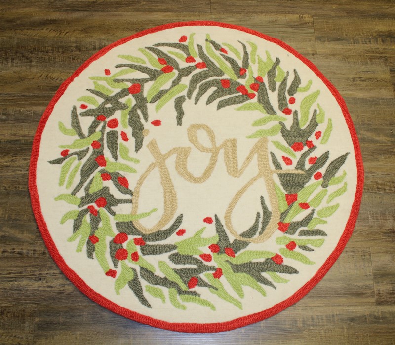 36" Round Handtufted Rug Joy Wreath, 100% Wool ©Savannah McClain SMX1317