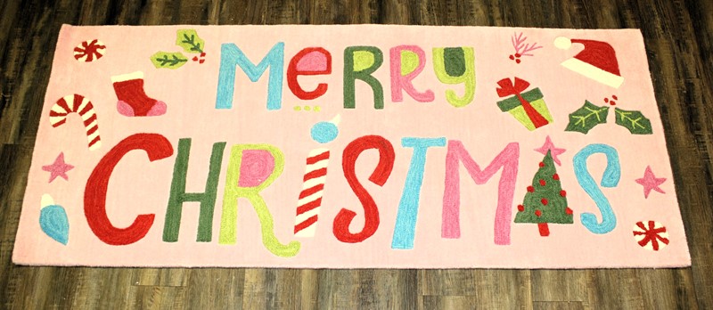 30x72" Handtufted Rug Merry Christmas Brights, 100% Wool ©Urban Daisies UD1029