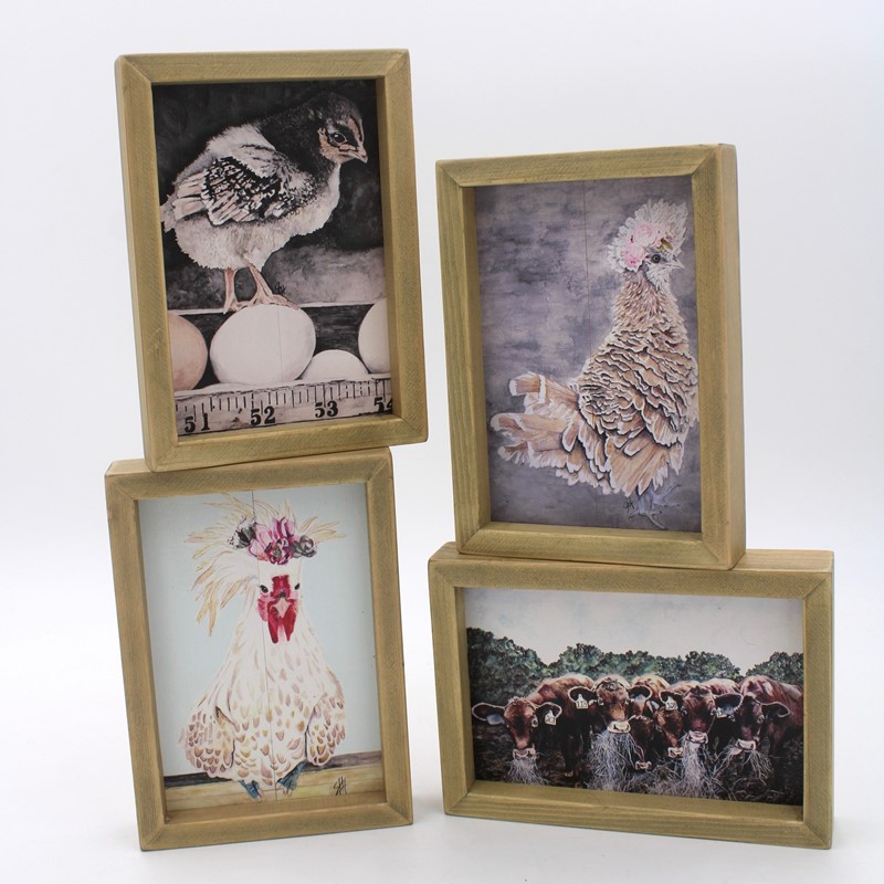 5x1.2x7" Wood Box Sign, Bieber, Chicken with Flowers ©Dolly Estelle DE9002