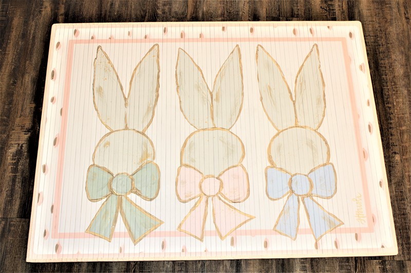 47x35" Bamboo Mat, Bunny Trio with Bows Pastels ©Haley Bush HB1002