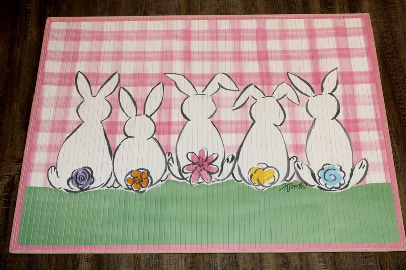 47x35" Bamboo Mat, Bunnies in a Row Flower Tails Brights ©Haley Bush HB1003