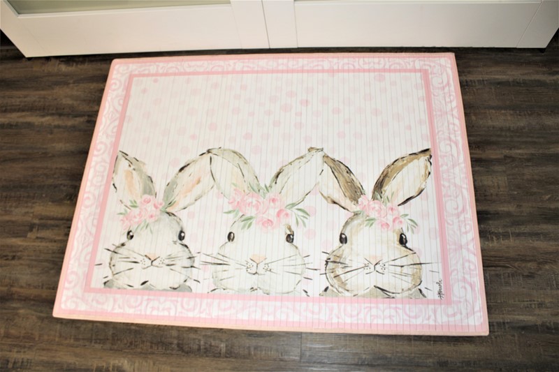 47x35" Bamboo Mat, Bunny Trio with Flowers ©Haley Bush HB1005