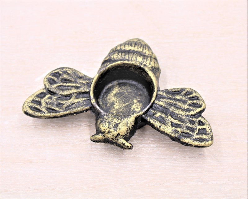 4x3.6x.8" Cast Iron Bee Tealight Holder, Black with Gold Wash HD7115