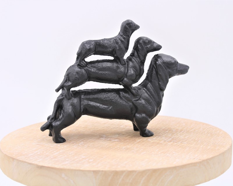 7x2x5" Cast Iron Stacked Dachshunds x 3, Black HD7127