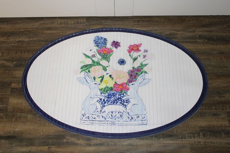 36x24" Oval Bamboo Mat, Rabbit Vase with Flowers ©Tawnya Norton TN2106