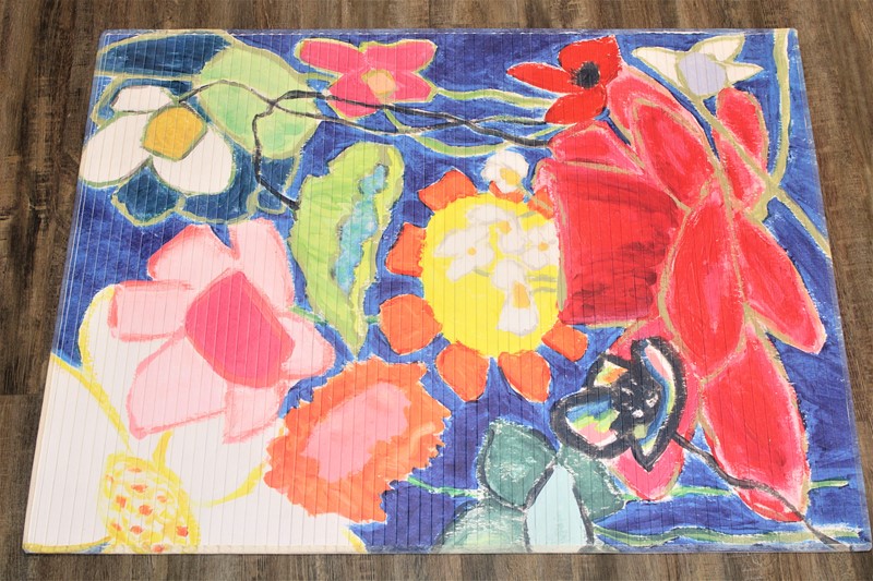 47x35" Bamboo Mat, Abstract Flowers on Teal ©Tawnya Norton TN2109