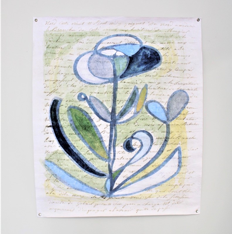 38x46" Art Paper, Abstract Botanical on Ant Paper, Blue/Green ©Candice Boatright CB1801