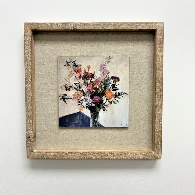 11.75x1x11.75" Framed Floral Art, Linen Mat ©Lila Bacon BA4206