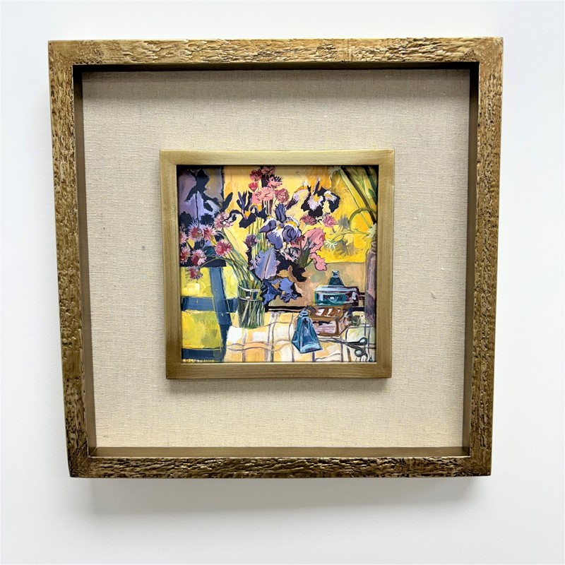 11.75x1x11.75" Framed Iris Art, Linen Mat, Gold Frame ©Lila Bacon BA4207