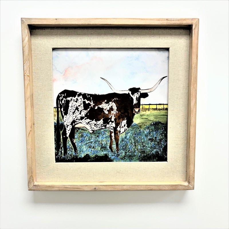 15.75x1x15.75" Framed Wall Décor Linen Mat, Queen in Bluebonnets ©Dolly Estelle DE9009