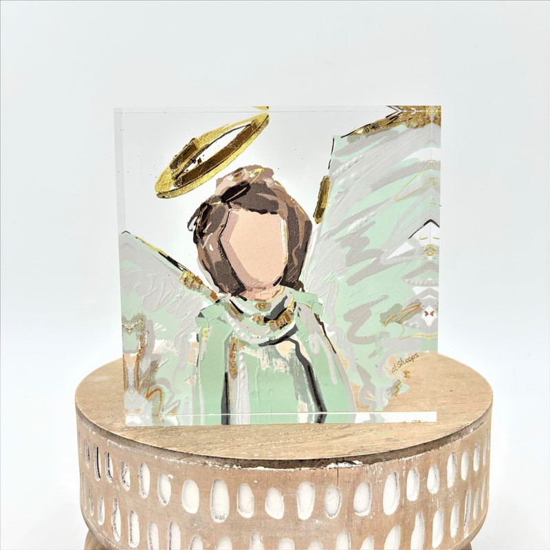 4.75x.8x4.75" Acrylic Block Sign, Angel with Gold Foil Halo ©Dana Shoops DS3011