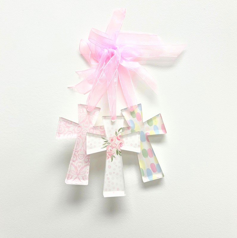 2.7x.3x4" Cutout Acrylic Cross Ornament, Pastels, 3 assorted ©Haley Bush HB1018A