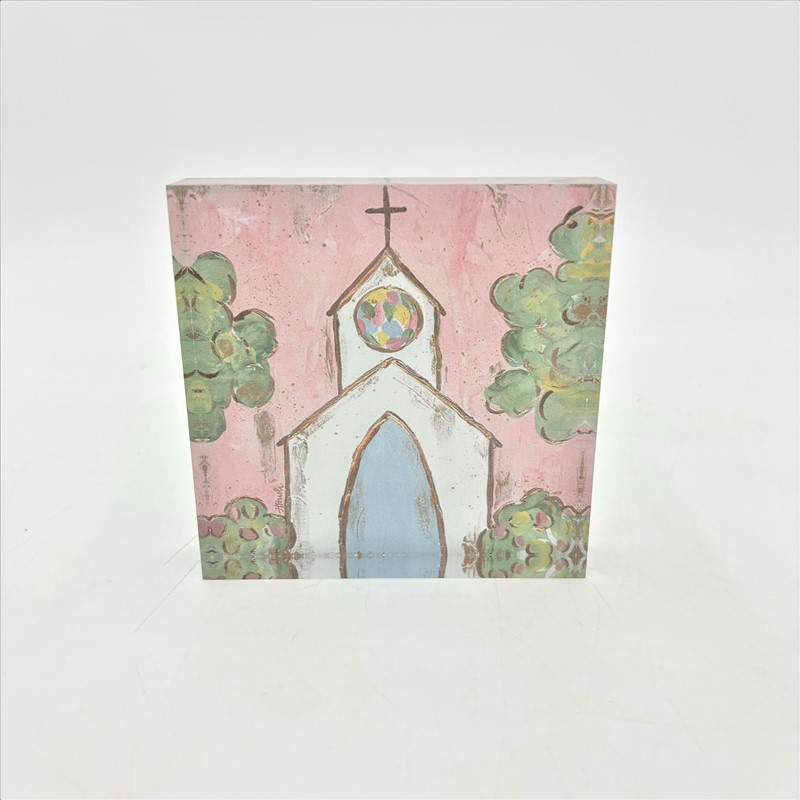 4x.8x4" Acrylic Block Sign, Pastel Church ©Haley Bush HB1024