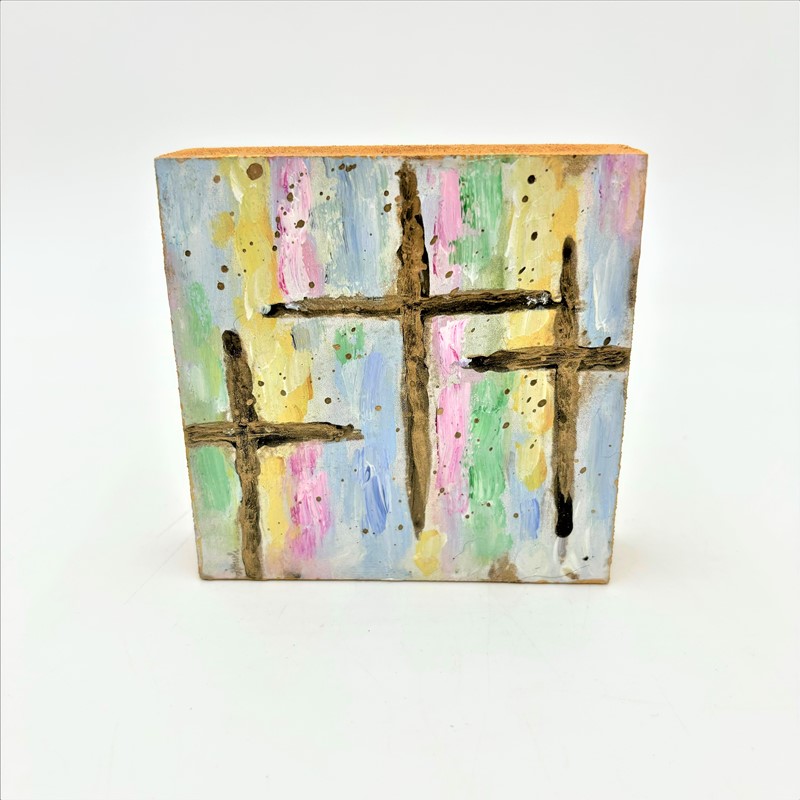 4x1x4"Handpainted Mdf Gold Cross Trio on Pastels ©Haley Bush HB1042