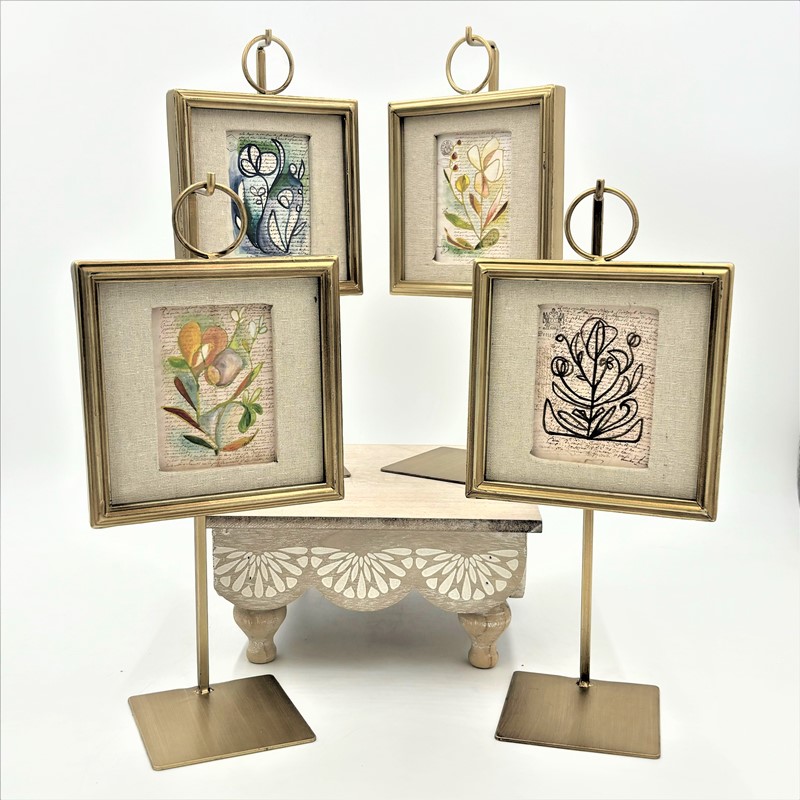 4x6" Framed Art on 13" Metal Stand, Abstract Floral, 4 asst'd ©Candice Boatright CB1806A