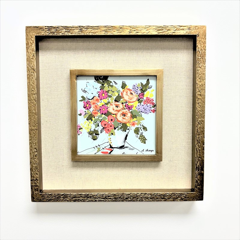 11.75x1x11.75" Framed Wall Décor w/ Linen Mat, Gold Frame, Florals ©Dana Shoops DS3005