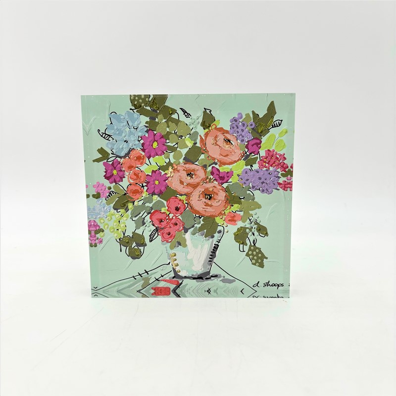 6x.8x6" Acrylic Block Sign, Bright Floral Arrangement on Blue ©Dana Shoops DS3017