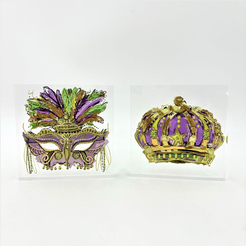4x.8x5" Acrylic Block Sign, Mask and Crown w/ Gold Foil, 2 asst'd ©Dana Shoops DS3022A