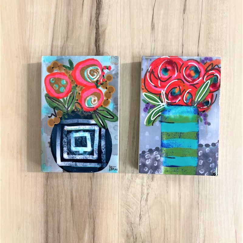 4x1x6" Mdf Block Sign, Bright Florals with Epoxy, 2 assorted ©Jamie Jones JJ4013A
