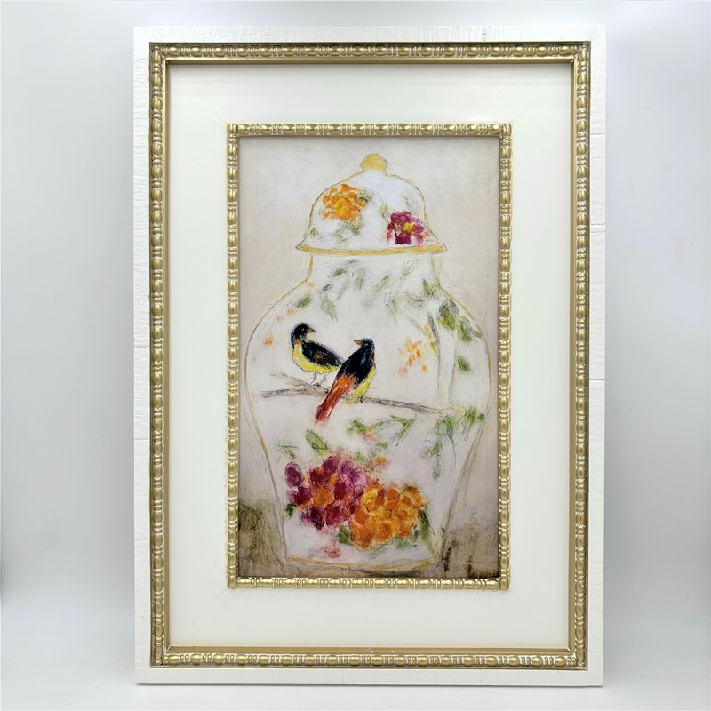 19.5x1.4x27.5" Double Wood Framed Ginger Jar w Birds Wall Décor ©Tawnya Norton TN2177