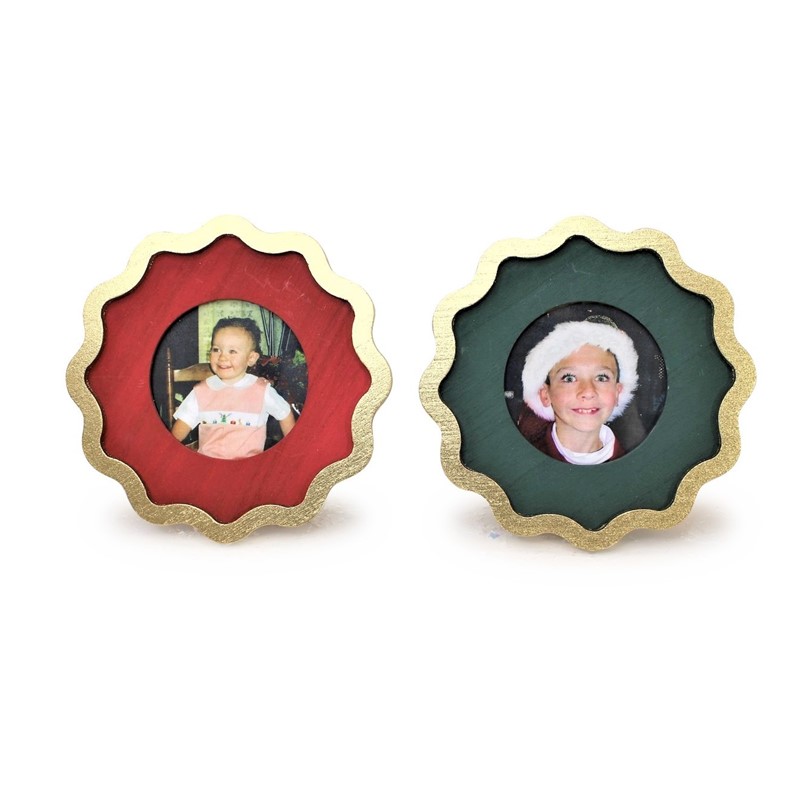 7" Scalloped Photo Frame, Red/Green with Gold Trim, 2 assorted CM3042A