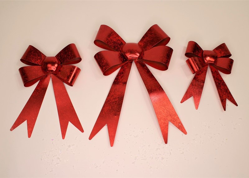 Set/3 Red Metal Bows, Glitter Finish, 11x15", 8x12", 7x9.5" CM3145S