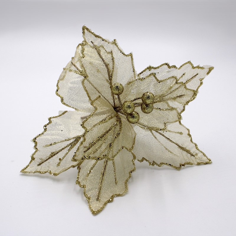 8x11" Gold Sheer Poinsettia Pick with Gold Glitter FLX6035