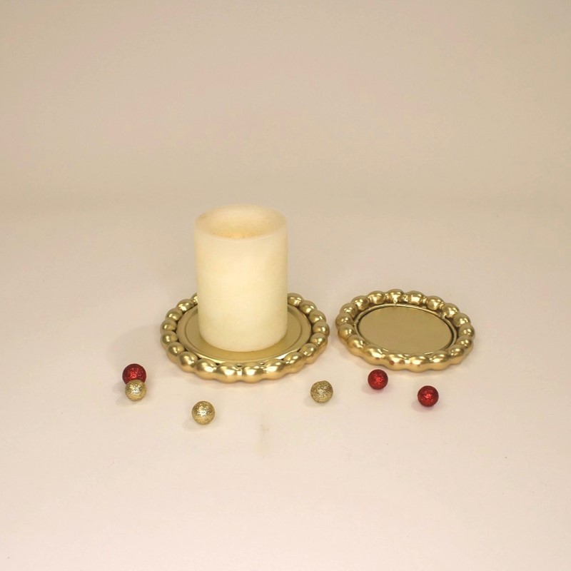 Set/2 Round Metal Gold Tray, 6, 5" HD1003S
