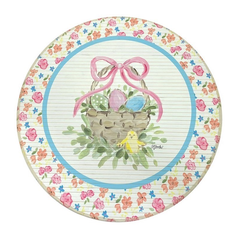 35" Round Bamboo Mat, Easter Basket and Chick ©Haley Bush HB2065