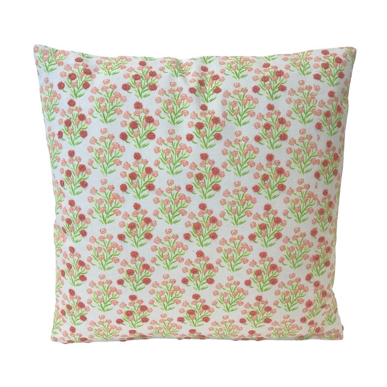 18x18" Cotton Printed Pillow w Boucle Embroidery, Floral Pattern ©Haley Bush HB2127