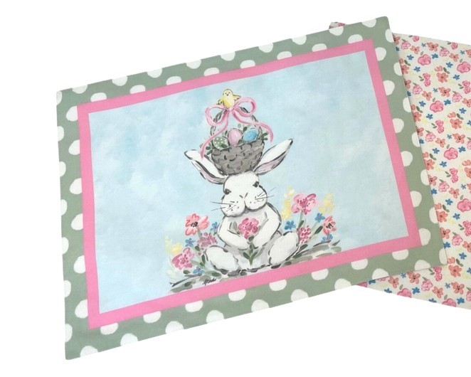 12x16" Polyester Printed Placemat, Bunny with Basket ©Haley Bush HB2133