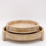 Set/2 Round Wood Trays with Feet, 13.5x3" 10.5x3" HD5302 View 2