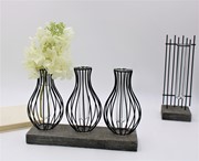 9.5x3x6.5" Metal Vase with Test Tube x3, Wood Base HD5008 View 2