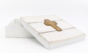 8x8x3" Square Wood Box, White with Gold Cross HD6058 View 2