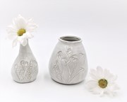 4" Skinny Ceramic Vase with Debossed Flowers, White HD6399 View 2