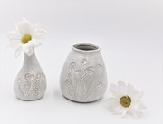 4" Ceramic Vase with Debossed Flowers, White HD6400 View 2
