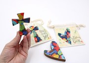3x.25x.5" Wood Pocket Cross/Heart in Pouch, Abstract, 2 Assorted ©Jill Alford JA1007A View 2