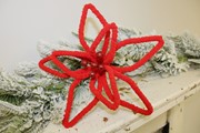 13.75" Red Chenille Poinsettia Stem w/ Glittered Berries CM1106 View 2