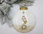 8x.5x10.5" Handpainted Metal Ornament, Drummer Boy at Manger ©Tawnya Norton TNX3038 View 2