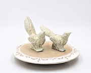 5-6" x2x3-4.5" Cast Iron Birds, White with Gold Wash, 2 assorted HD7122A View 2