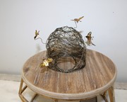 4x3.5" Wire Bee Skep with 6 Gold Leaf Bees MS2324 View 2