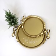 Set/2 Gold Metal Trays with Bow Handles, 15x12x3, 19x15.5x3.5" CM3047S View 2
