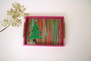 16x12" Wood Tray with Gold Handles. Multi Stripes Christmas Tree ©Jamie Jones JJX0504 View 2