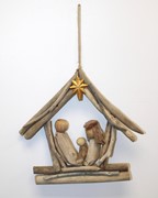 10x2x9" Driftwood Ornament, Creche with Holy Family CM3176 View 2