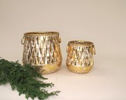Set/2 Faceted Metal Pots, Metallic Gold Finish, 9x9x9, 6x6x7" CM3193S View 2