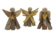 6.5" Driftwood Angels with Gold Heart, Star, Bow, 3 assorted CM3215A View 2