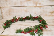 60" Faux Boxwood Garland with Red Berries CM3251 View 2