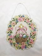 20x23.5" Handpainted Burlap Door Décor, Floral Egg Easter Basket ©Haley Bush HB2093 View 2