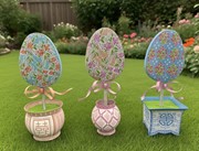 Egg Topiary in Pot, MDF/Metal, 10-10.5x5-6.25x17.25-17.5", 3 asst ©Haley Bush HB2161A View 2
