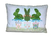 14x20" Pillow w Boucle & Crewel Embroidery, Bunny Topiary Trio ©Haley Bush HB2120 View 2